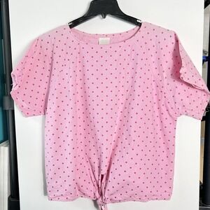 Vintage L.A. Directions Womens XL Pink Polka Dot Cotton SS‎ Cropped Top *READ